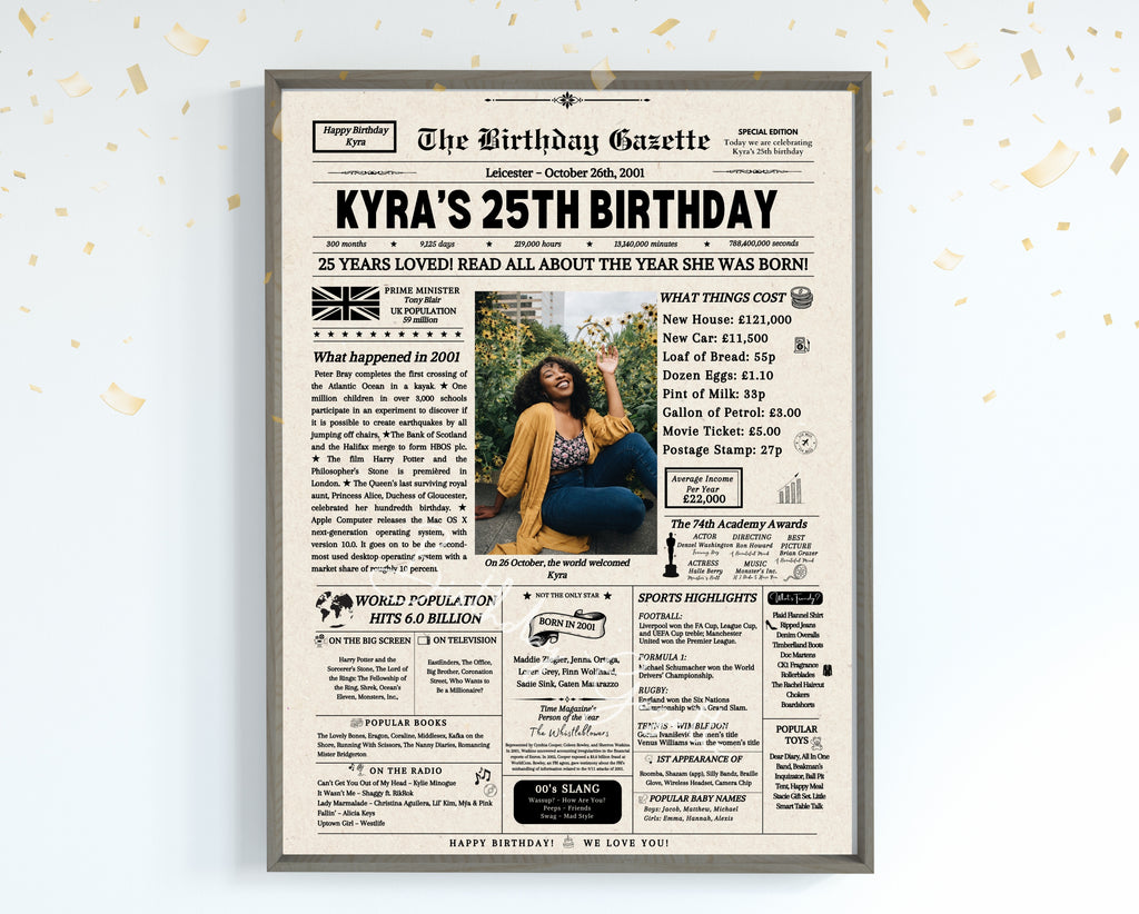25th Birthday Newspaper Customized UK