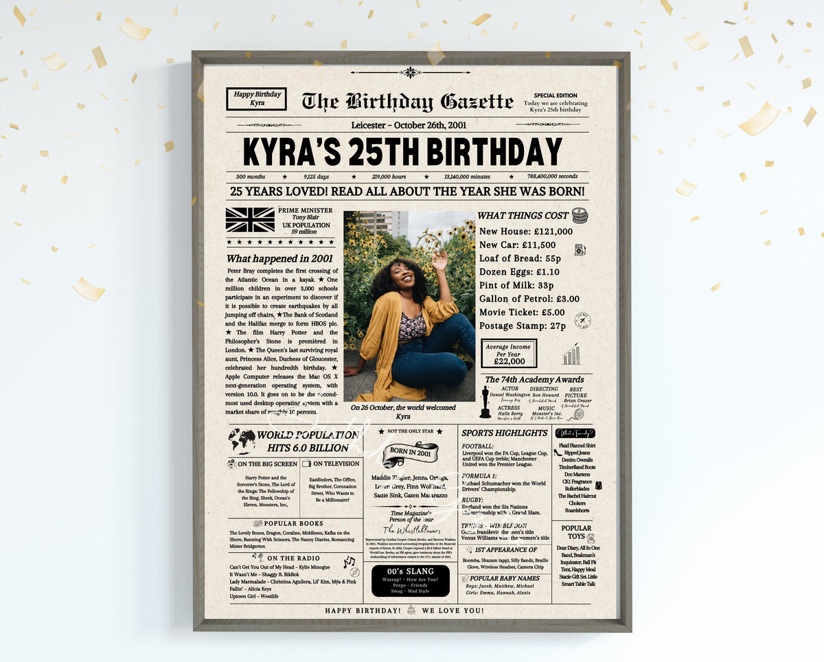 25th Birthday Newspaper Customized UK