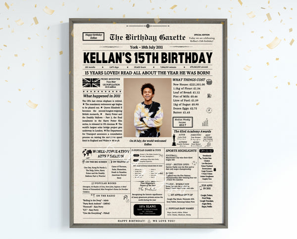 15th Birthday Newspaper Customized UK