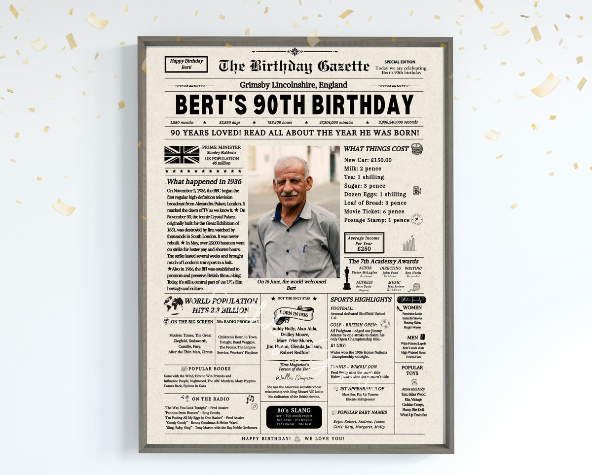 90th Birthday Newspaper Customized UK