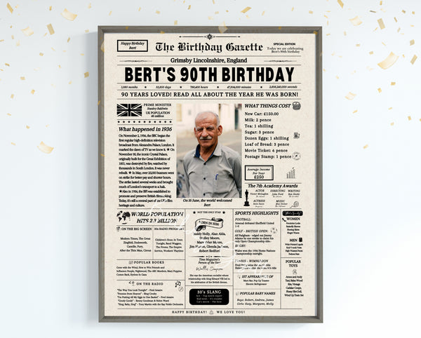 90th Birthday Newspaper Customized UK