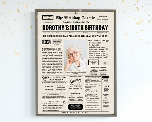 100th Birthday Newspaper Customized UK