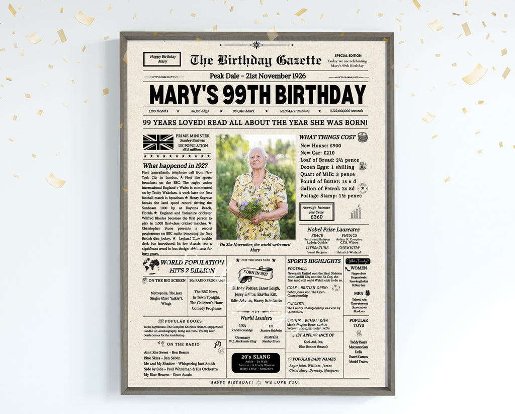 99th Birthday Newspaper Customized UK