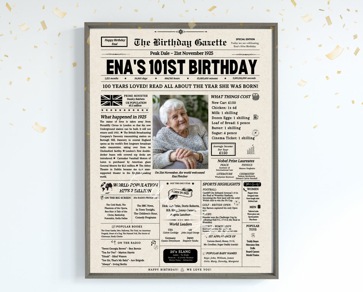 101st Birthday Newspaper Customized UK