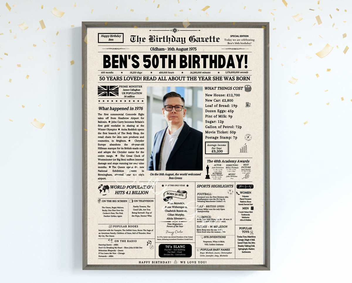 50th Birthday Newspaper Customized UK