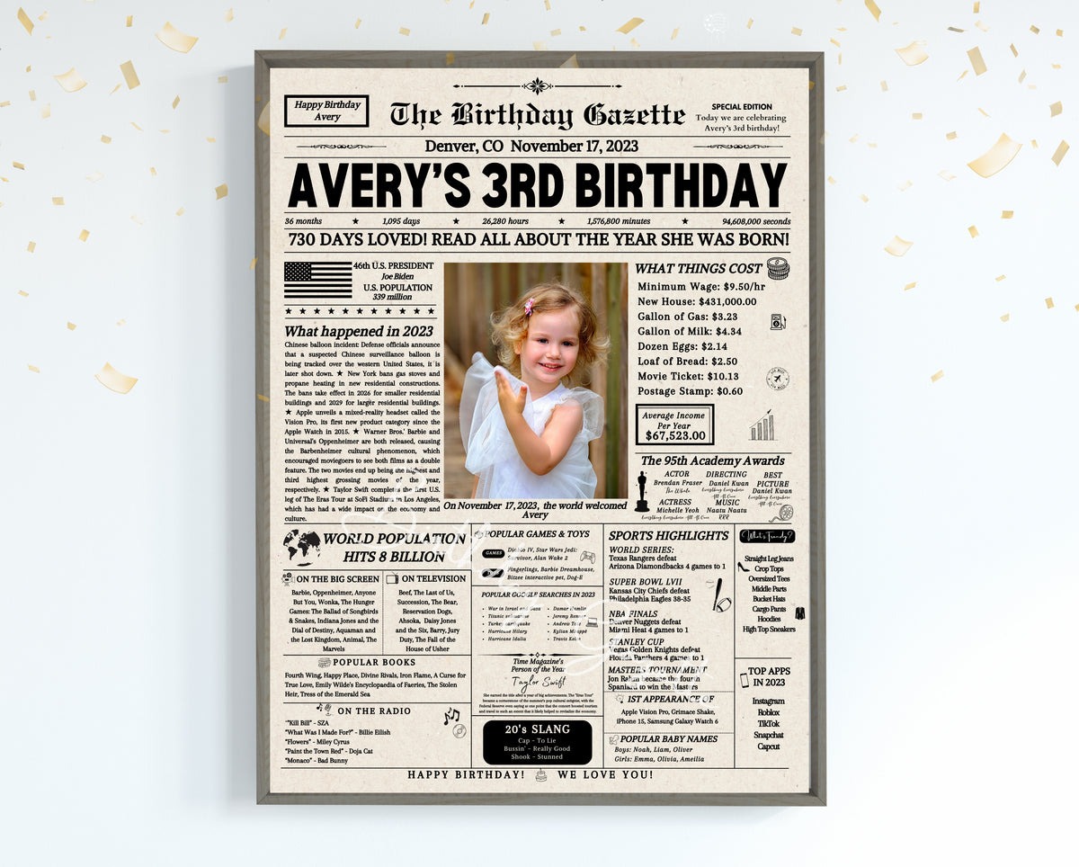 3rd Birthday Newspaper Customized USA