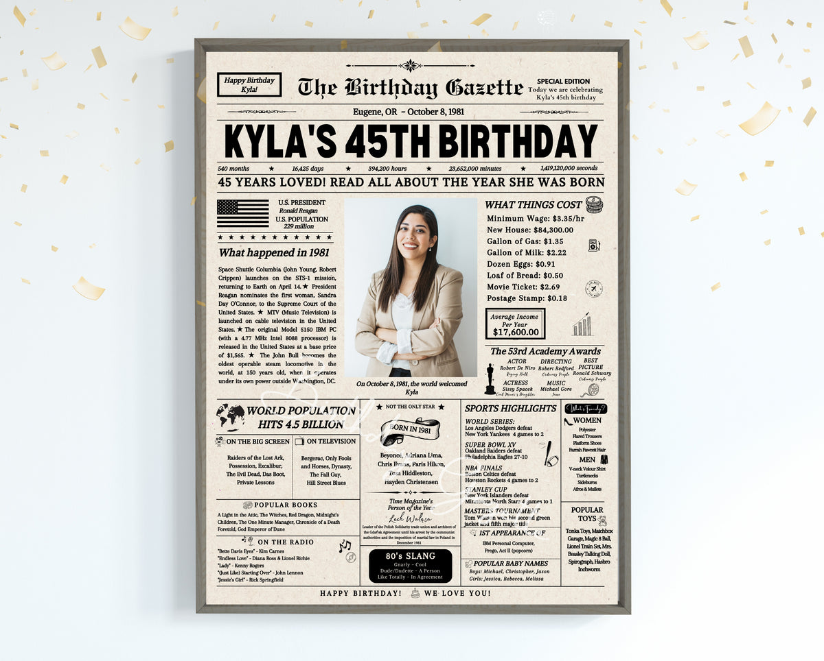 45th Birthday Newspaper Customized USA