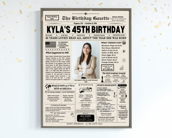 45th Birthday Newspaper Customized USA