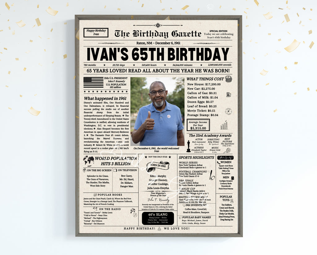 65th Birthday Newspaper Customized USA