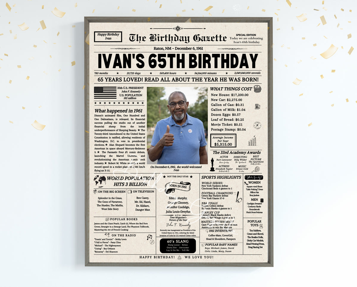 65th Birthday Newspaper Customized USA