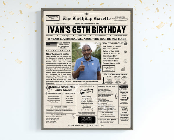 65th Birthday Newspaper Customized USA