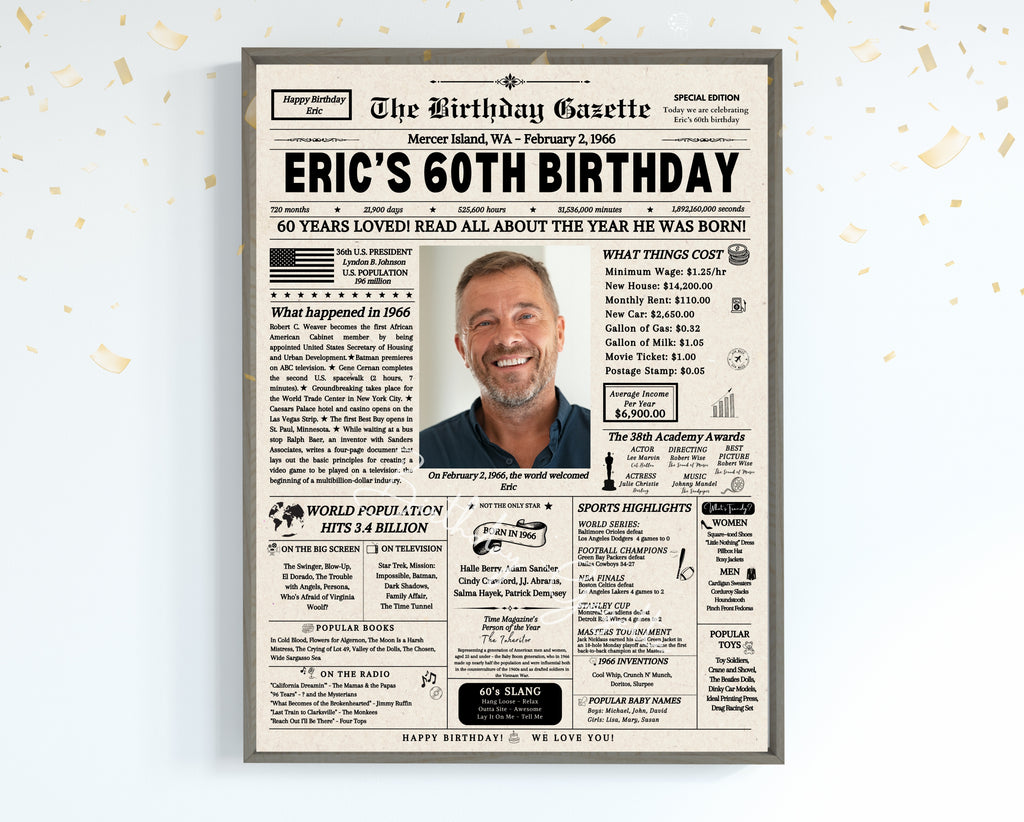60th Birthday Newspaper Customized USA