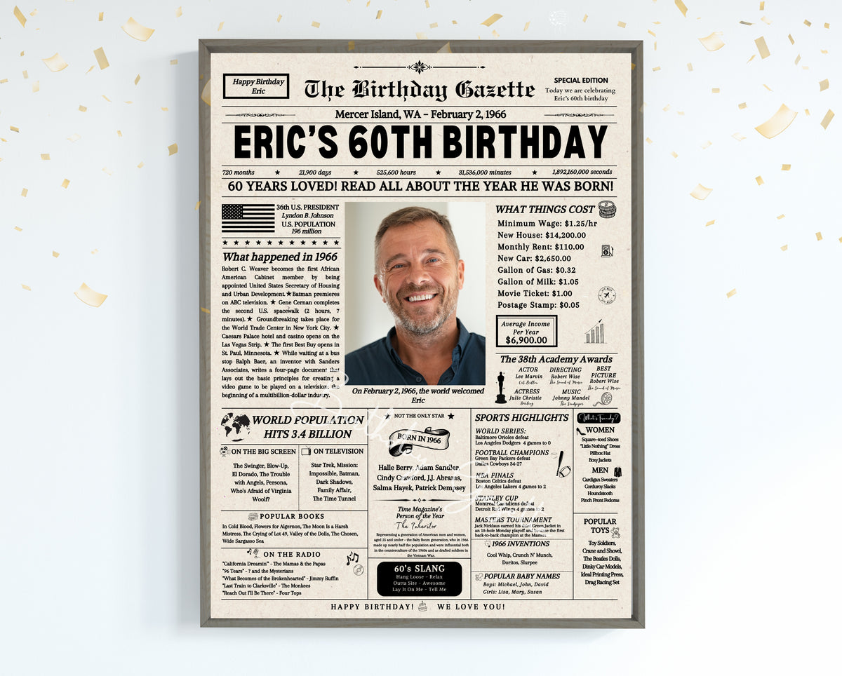 60th Birthday Newspaper Customized USA