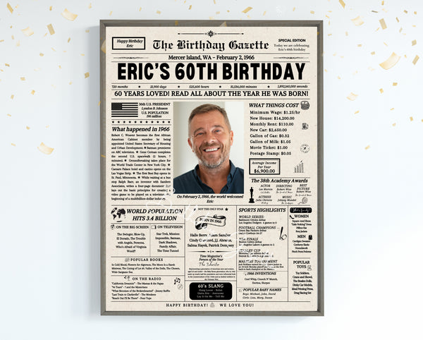 60th Birthday Newspaper Customized USA
