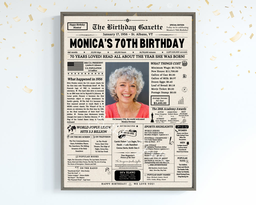 70th Birthday Newspaper Customized USA
