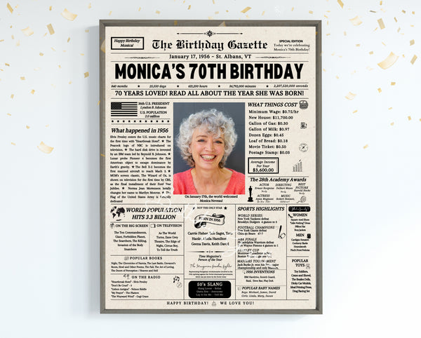 70th Birthday Newspaper Customized USA