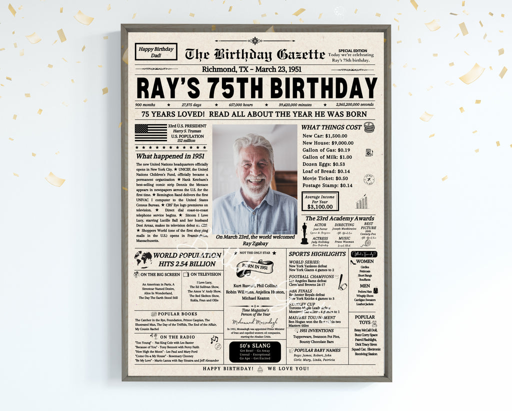 75th Birthday Newspaper Customized USA