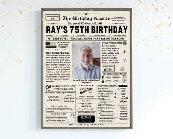 75th Birthday Newspaper Customized USA