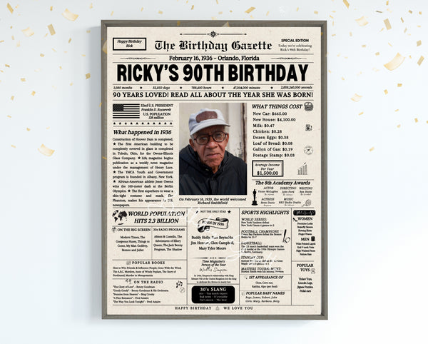 90th Birthday Newspaper Customized USA