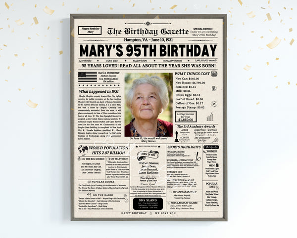 95th Birthday Newspaper Customized USA
