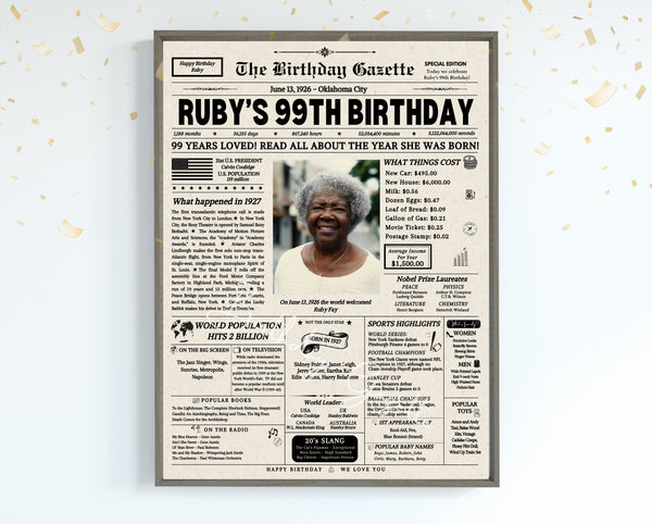99th Birthday Newspaper Customized USA
