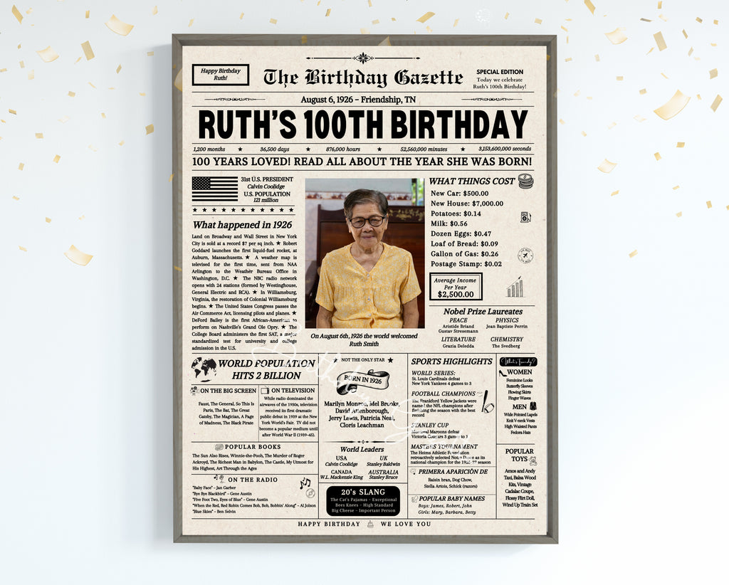 100th Birthday Newspaper Customized USA