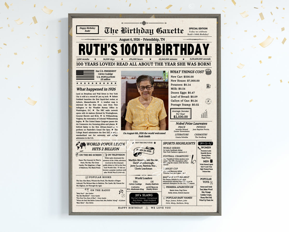 100th Birthday Newspaper Customized USA