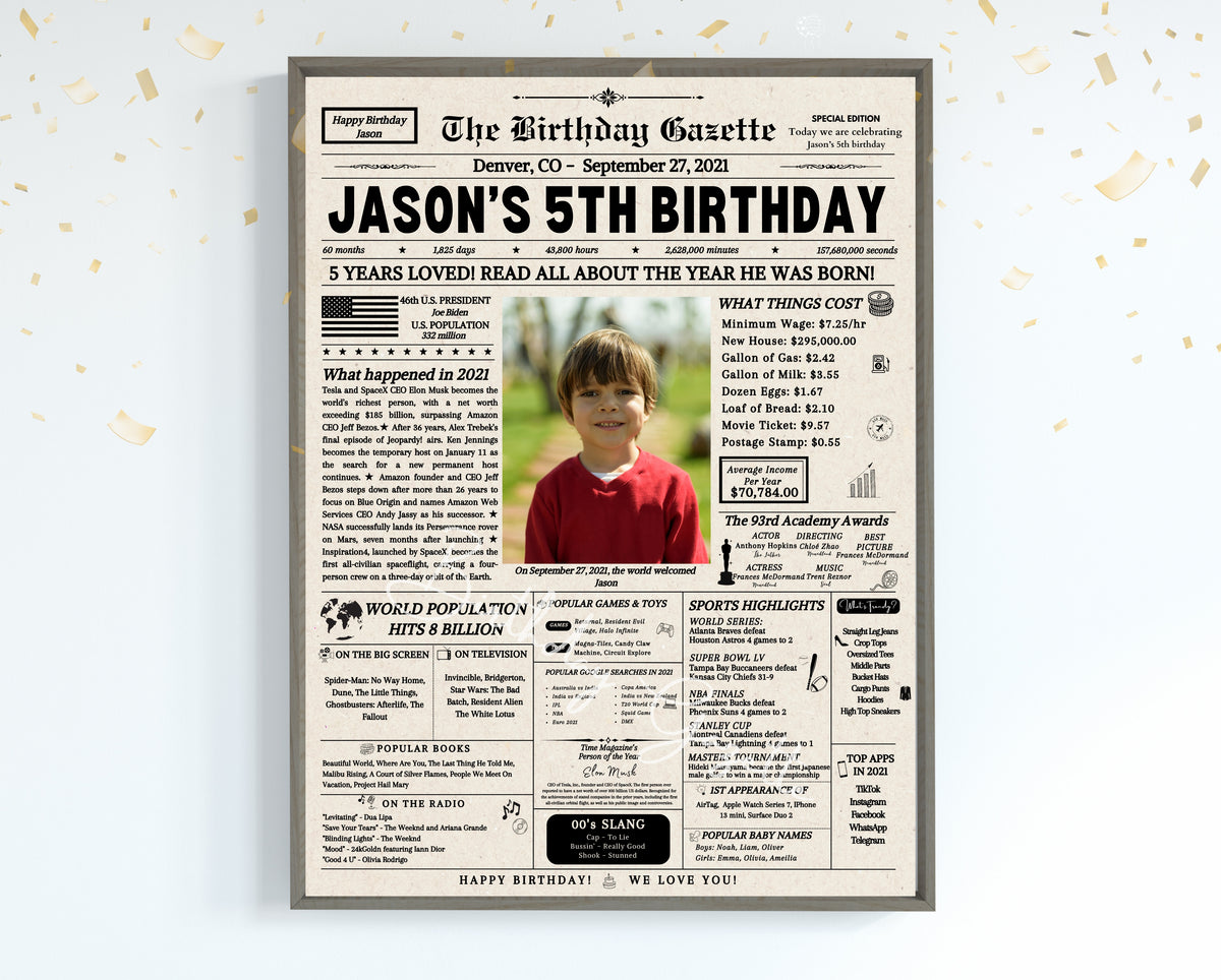 5th Birthday Newspaper Customized USA