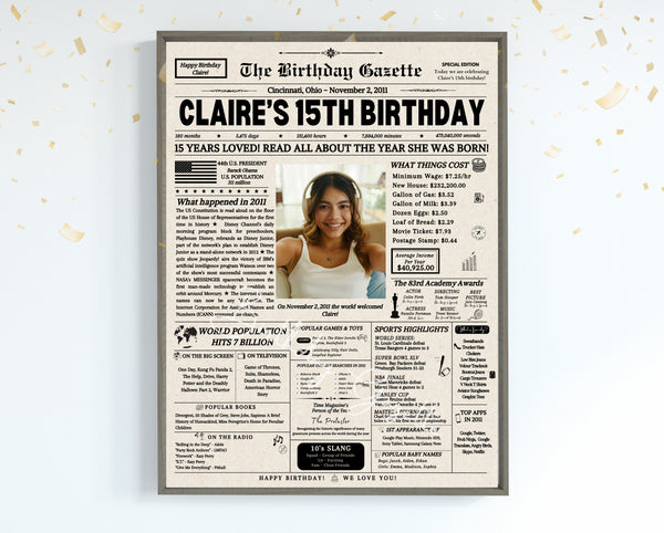 15th Birthday Newspaper Customized USA
