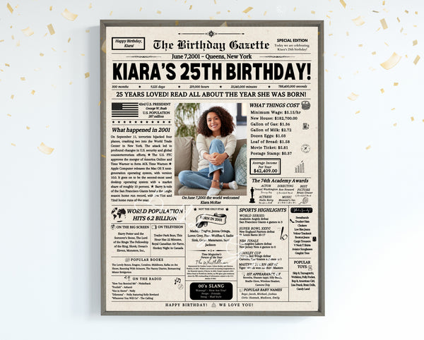 25th Birthday Newspaper Customized USA